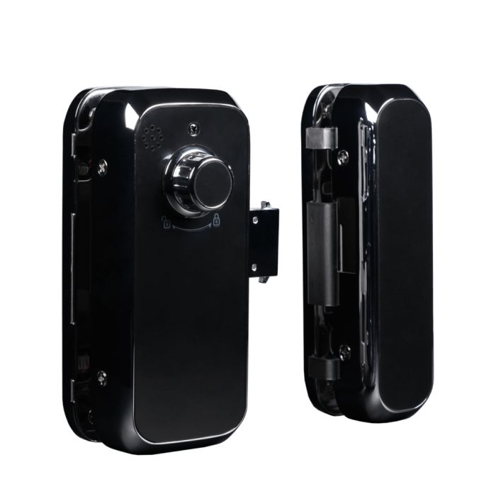 Замок біометричний автономний на скляні двері Trinix TRL-3306BTG з Bluetooth, зчитувачем відбитків пальців і карт Mifare