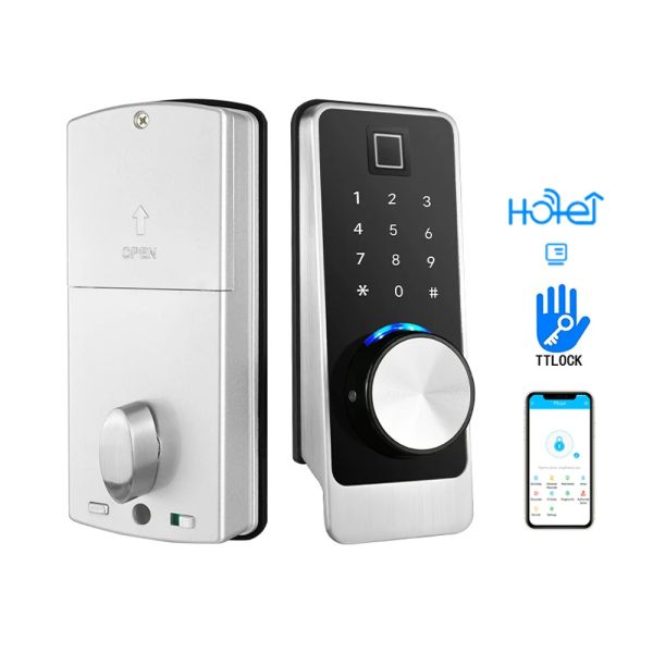 Замок біометричний автономний Trinix TRL-5203BTF Silver Right з Bluetooth, зчитувачем відбитків пальців і карт Mifare