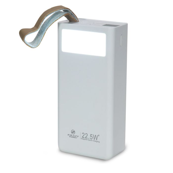 Повербанк 30000mAh Power Bank Kraft TPB-2330 White 22.5W QC3.0 LED-ліхтар