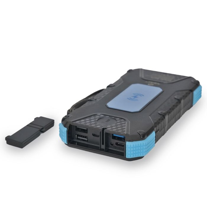 Повербанк з сонячною панеллю 20000mAh Power Bank Kraft TPB-1820SLP Blue бездротова зарядка 18W QC2.0 LED-ліхтар