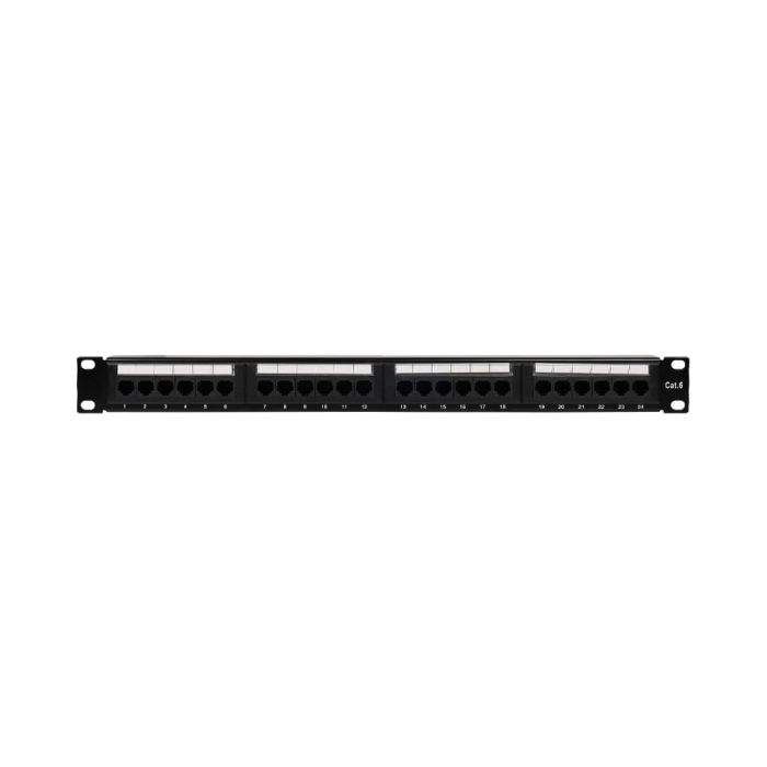Патч-панель 24 порти NVC-PN-01/24 CAT5/CAT6 19" 1U неекранована, з заднім організатором кабелю