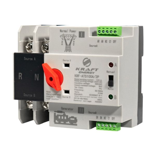 Автоматичний перемикач (АВР) під DIN-рейку Kraft KRF-ATS100A/2p 2 полюси