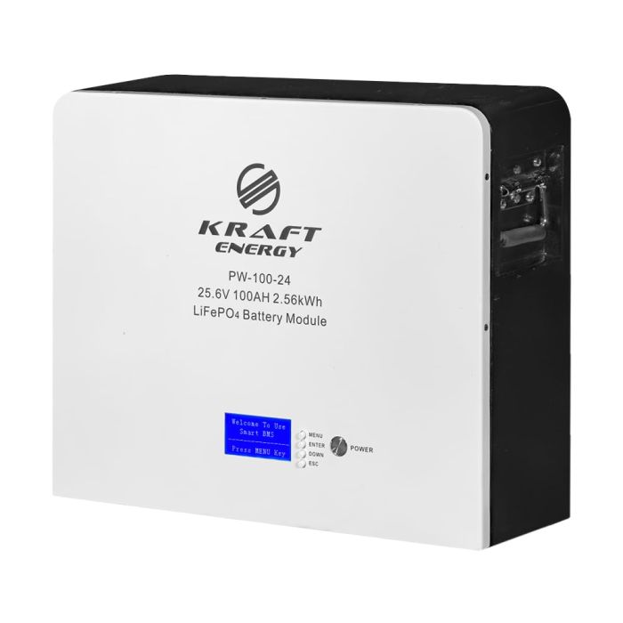 Акумуляторна батарея літій-залізо-фосфатна 25.6В 100А*год 2560Вт*год Kraft PW-100-24 LiFePO4 настінний монтаж