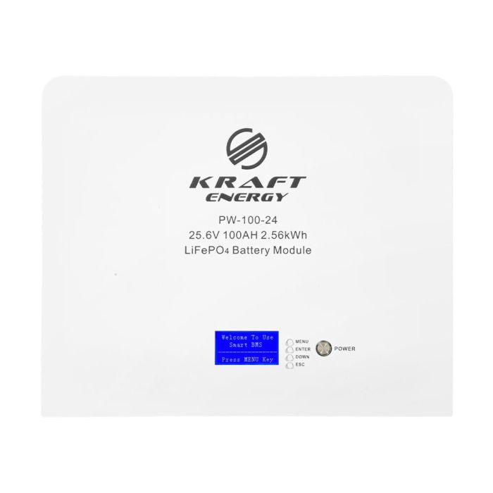 Акумуляторна батарея літій-залізо-фосфатна 25.6В 100А*год 2560Вт*год Kraft PW-100-24 LiFePO4 настінний монтаж