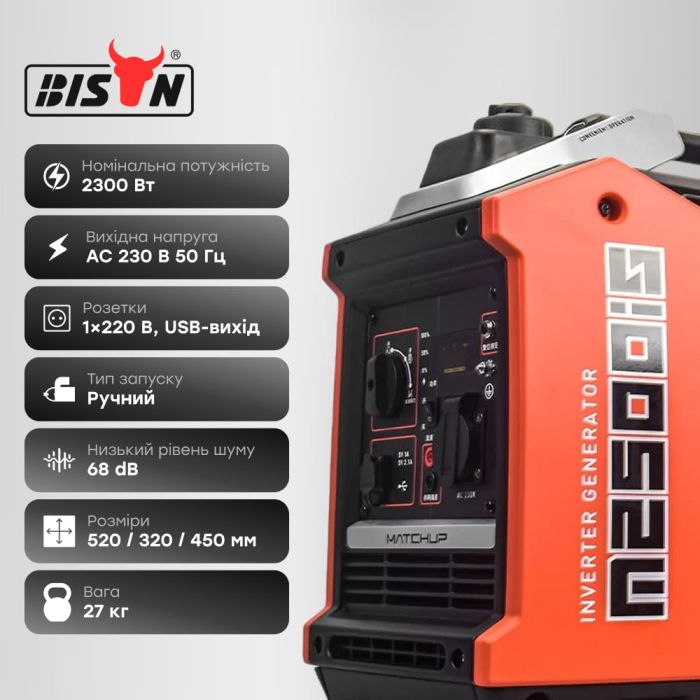 Генератор інверторний бензиновий 2.3 кВт Bison BS2500IS