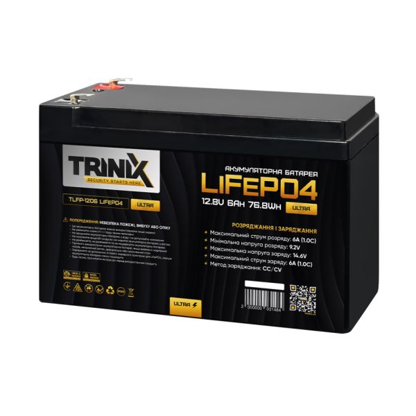 Акумуляторна батарея літій-залізо-фосфатна 12.8В 6А*год Trinix TLFP-1206 Ultra LiFePO4 (Black)