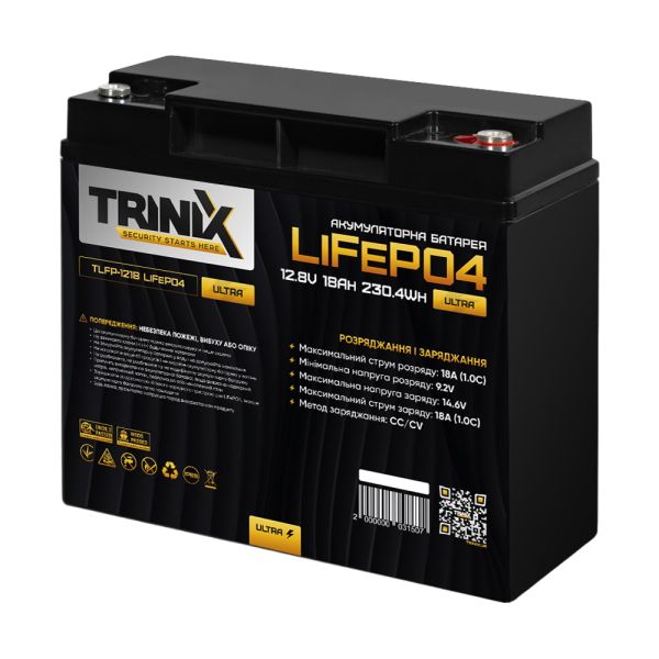 Акумуляторна батарея літій-залізо-фосфатна 12.8В 18А*год Trinix TLFP-1218 Ultra LiFePO4 (Black)