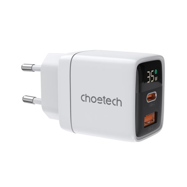 Мережевий зарядний пристрій Choetech PD6052 PD35W GAN A+C White