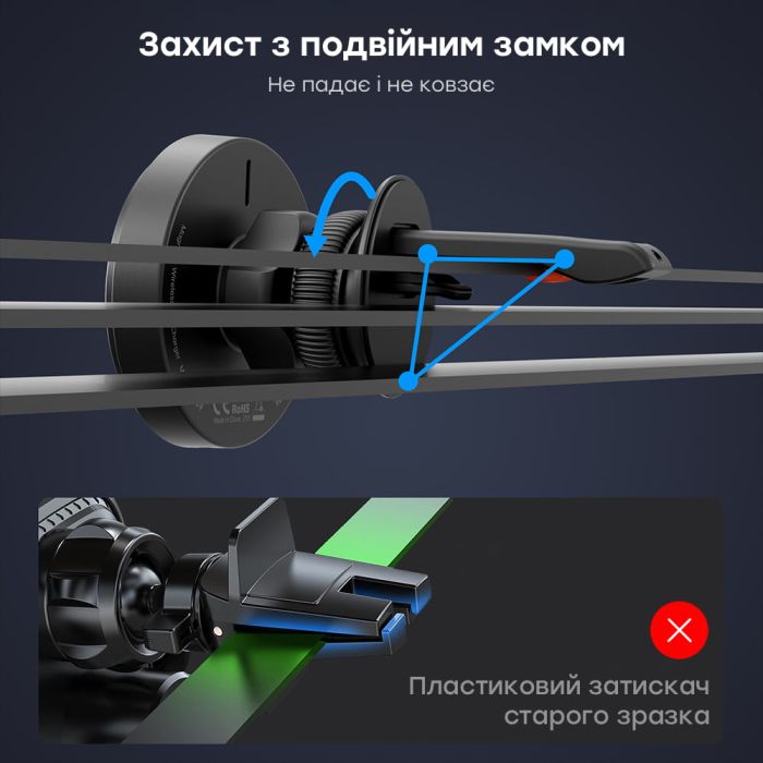 Автомобільний зарядний пристрій Choetech T205-F Black бездротова зарядка, магнітне кріплення