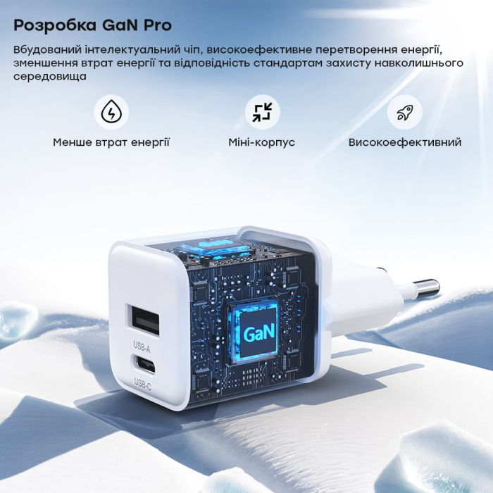 Мережевий зарядний пристрій Choetech PD5012 mini PD30W GAN A+C White