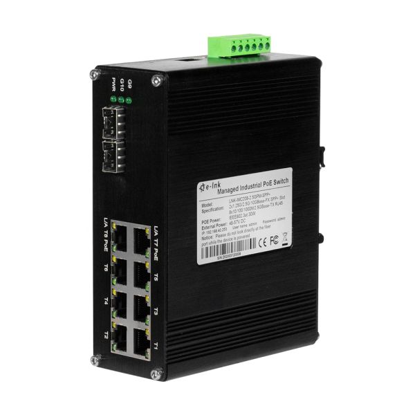 PoE-комутатор 10-портовий керований L2+ E-LINK LNK-IMC208-2.5GPM-SFP+ 2.5G з 8 портами PoE, 240W