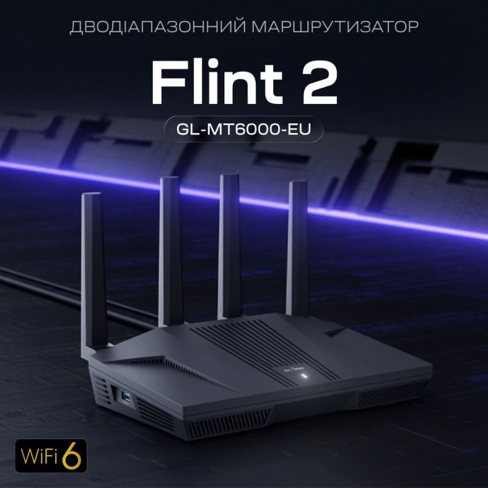 WiFi 6 маршрутизатор GL.iNet Flint 2 (GL-MT6000-EU) 2.5G дводіапазонний