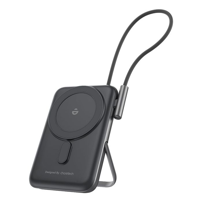 Повербанк 10000mAh Choetech B735 Black QC3.0 PD3.0 бездротова магнітна зарядка, вбудований кабель, підставка