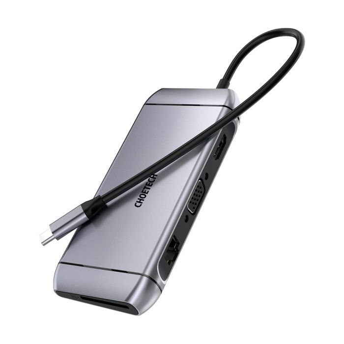 USB-C хаб 9-в-1 Choetech M15 HDMI 4K@30Hz, VGA, 3 USB3.0, RJ45, USB-C PD, SD-card, TF-card