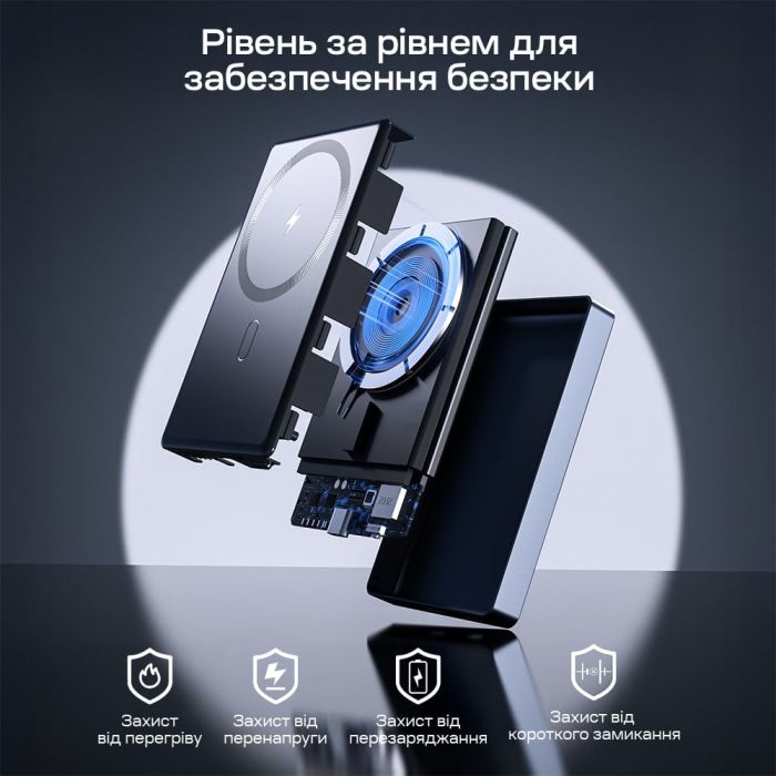 Повербанк 10000mAh Choetech B739 Black QC3.0 PD3.0 бездротова магнітна зарядка