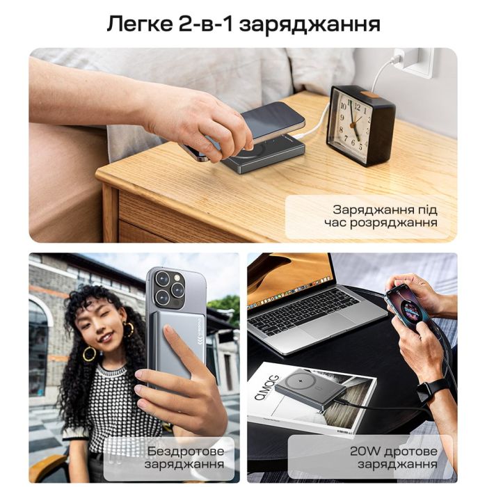 Повербанк 10000mAh Choetech B739 Black QC3.0 PD3.0 бездротова магнітна зарядка