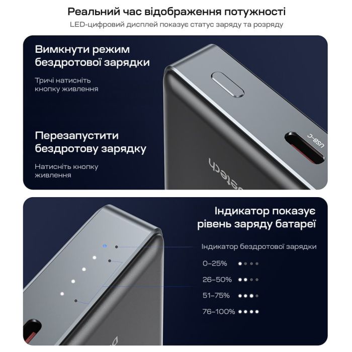 Повербанк 10000mAh Choetech B739 Black QC3.0 PD3.0 бездротова магнітна зарядка