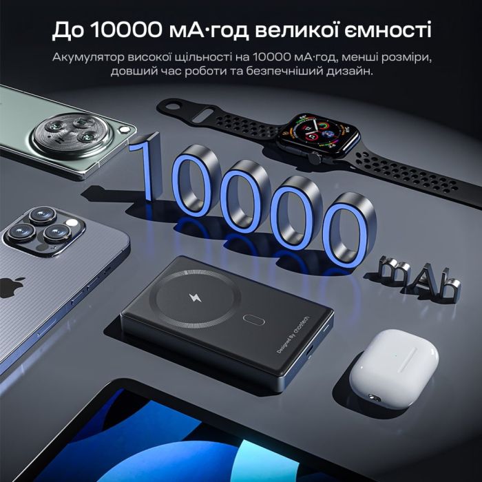 Повербанк 10000mAh Choetech B739 Black QC3.0 PD3.0 бездротова магнітна зарядка