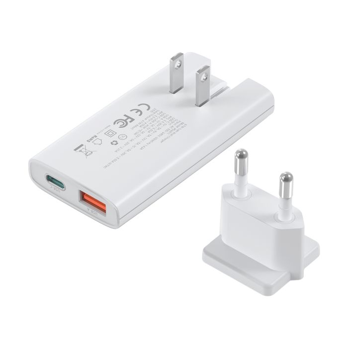 Мережевий зарядний пристрій Choetech PD6011 Ultra thin PD67W GAN A+C White