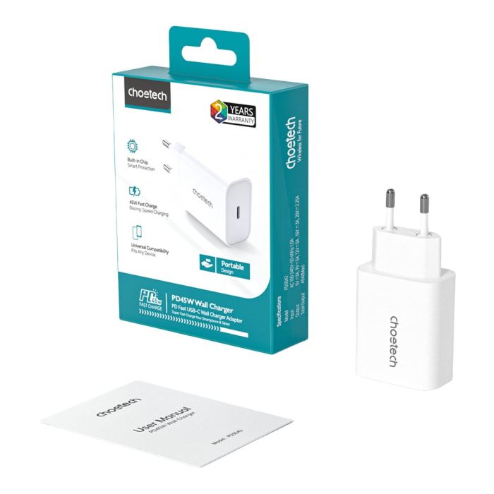 Мережевий зарядний пристрій Choetech PD3042 mini PD45W USB-C White