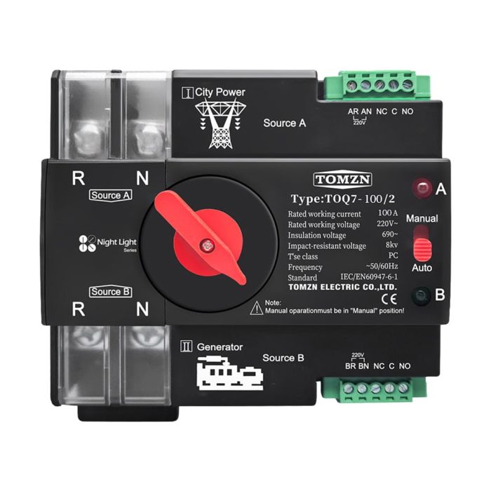 Автоматичний перемикач (АВР) під DIN-рейку TOMZN TOQ7/2P 100A 2 полюси