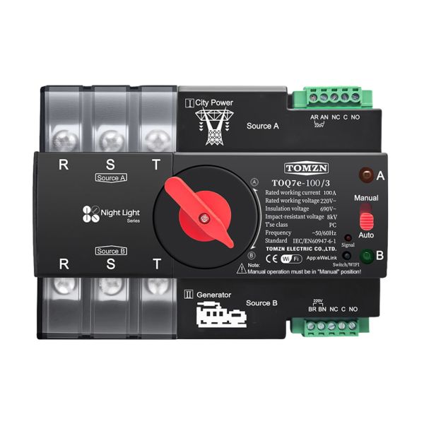 Автоматичний перемикач (АВР) під DIN-рейку з Wi-Fi TOMZN TOQ7e-100/3P 100A 3 полюси