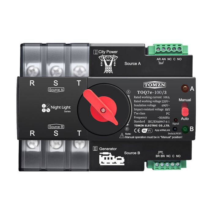 Автоматичний перемикач (АВР) під DIN-рейку з Wi-Fi TOMZN TOQ7e-100/3P 100A 3 полюси