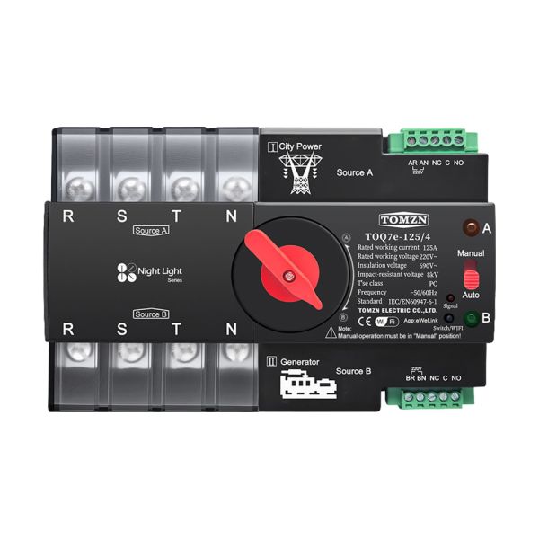 Автоматичний перемикач (АВР) під DIN-рейку з Wi-Fi TOMZN TOQ7e-125/4P 125A 4 полюси