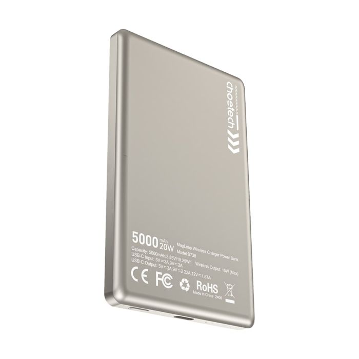 Повербанк 5000mAh Choetech B738 White QC3.0 PD3.0 бездротова магнітна зарядка
