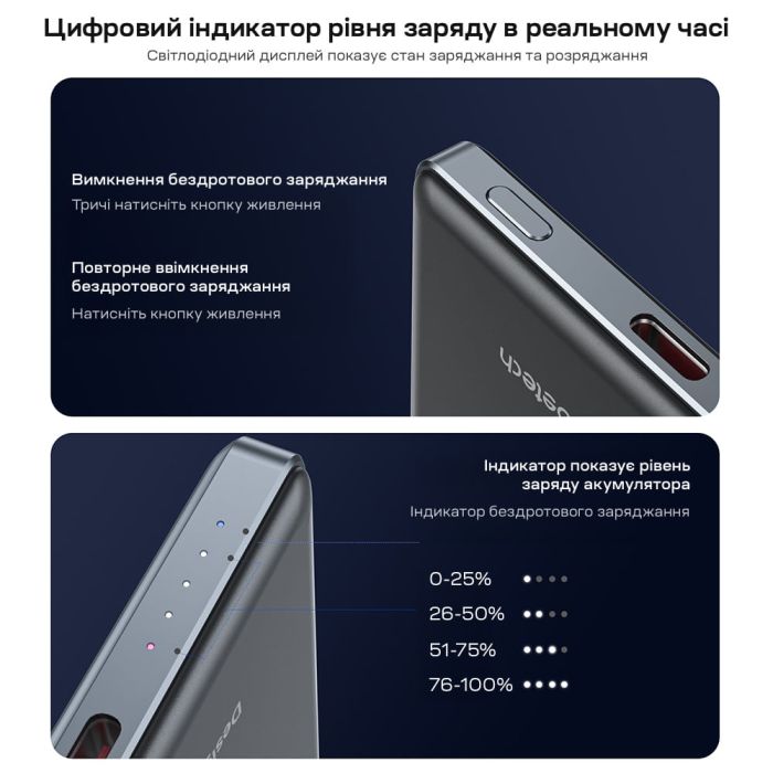 Повербанк 5000mAh Choetech B738 Black QC3.0 PD3.0 бездротова магнітна зарядка