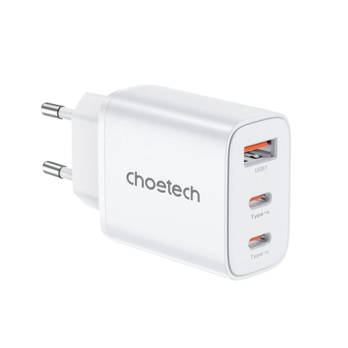 Мережевий зарядний пристрій Choetech PD3046 PD30W GAN USB-A+2xUSB-C White