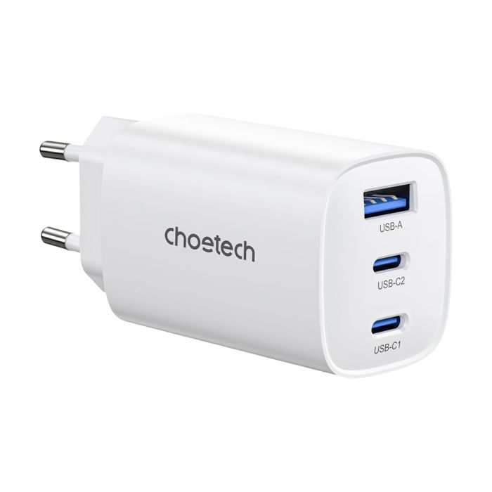 Мережевий зарядний пристрій Choetech PD9006 PD65W GAN USB-A+2xUSB-C White