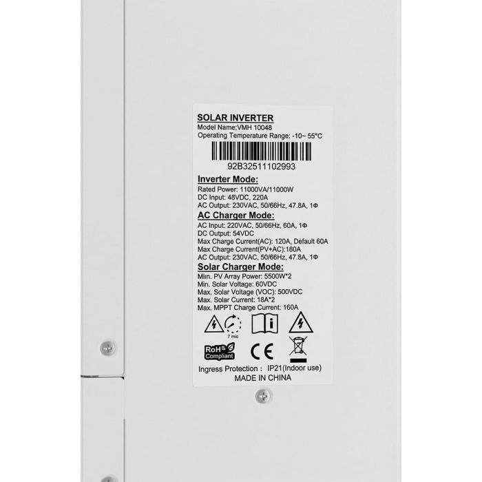 Гібридний інвертор для сонячних панелей 11kW Kraft VMH-10048 DC48V, 2MPPT, off-grid