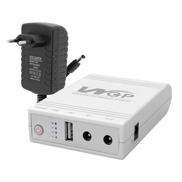 Комплект Mini UPS з блоком живлення: джерело безперебійного живлення Mini UPS WGP UPS103A White 10400mAh 5V/9V/12V, Li-ion 4*2.6Ah, для роутера і оптичного термінала та блок живлення SPF-1202B 12V/2A (24W)