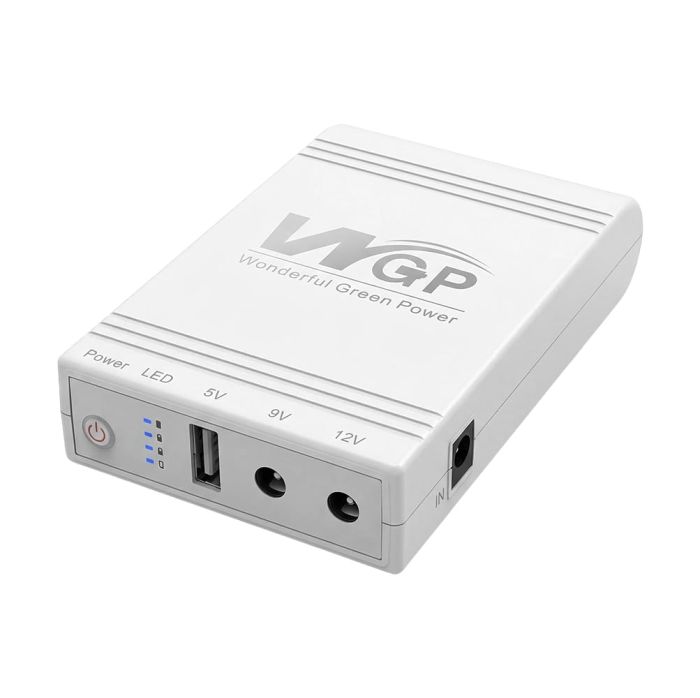 Комплект Mini UPS з блоком живлення: джерело безперебійного живлення Mini UPS WGP UPS103A White 10400mAh 5V/9V/12V, Li-ion 4*2.6Ah, для роутера і оптичного термінала та блок живлення SPF-1202B 12V/2A (24W)