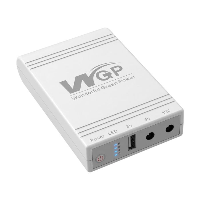 Комплект Mini UPS з блоком живлення: джерело безперебійного живлення Mini UPS WGP UPS103A White 10400mAh 5V/9V/12V, Li-ion 4*2.6Ah, для роутера і оптичного термінала та блок живлення SPF-1202B 12V/2A (24W)
