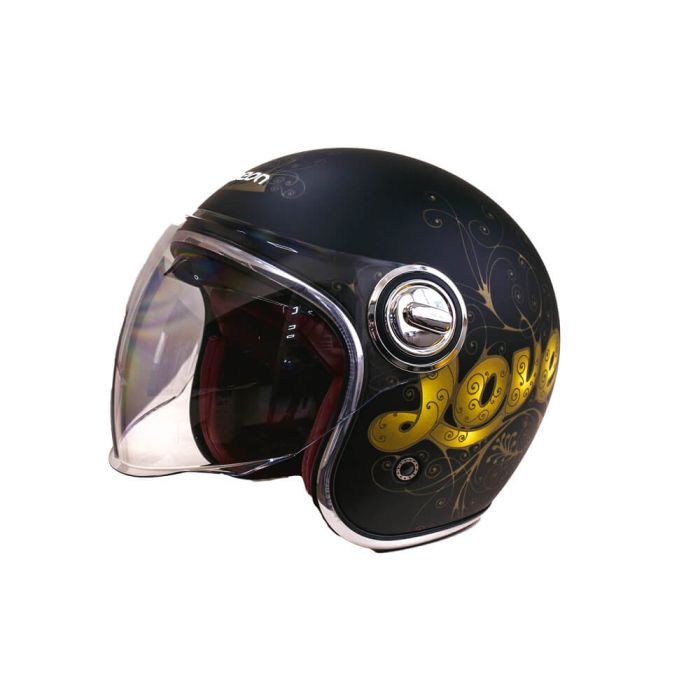Мотошолом відкритий Beon B-108A ABS LOVE SHINY BLACK/GOLD (глянець чорний/золотий), розмір XL