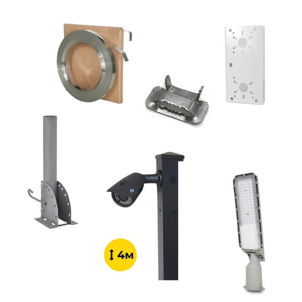 Комплект: Світильник світлодіодний Lightwell ZY-DY11-65K-150W  + Стовп 103Р 4м + Кронштейн DS-1275ZJ + Бандажна стрічка SB 207 20х0,7 бухта 50м + Замок BCS-20 + Кронштейн ZelK КСУР (труба: 50) (довжина труби: 700)