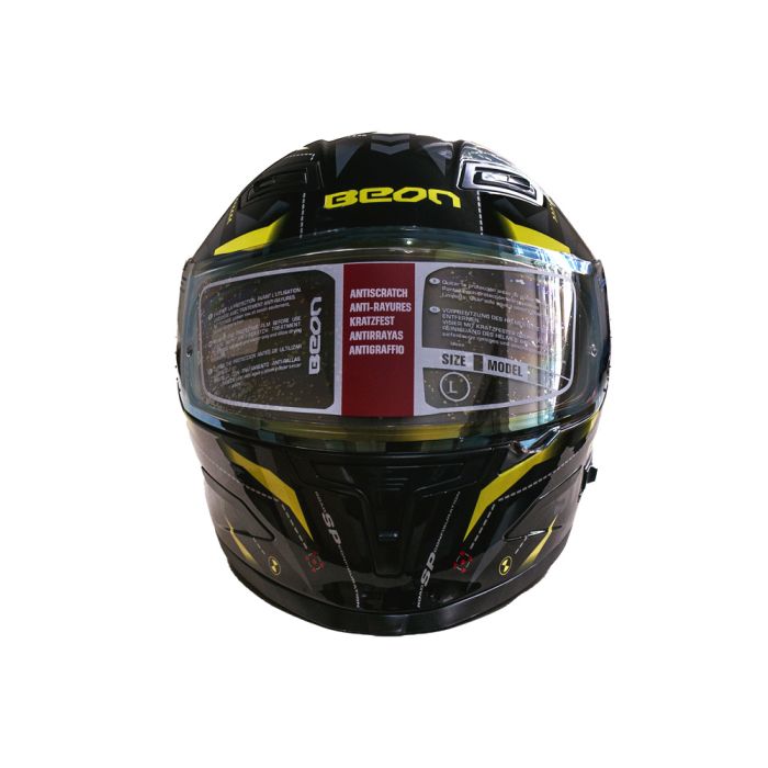 Мотошолом інтеграл Beon TECH SHINY BLACK/YELLOW (глянець чорний/жовтий) розмір L