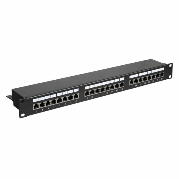 Патч-панель 24 порти FTP кат. 5E 19" 1U екранована, чорна