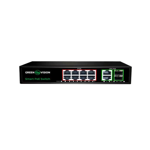 Комутатор мережевий GreenVision POE GV-021-D-8G+2PG+2SFP