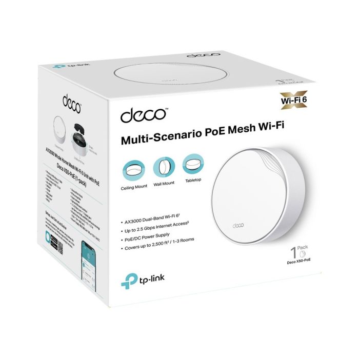 Маршрутизатор TP-LINK Deco X50-PoE (1-pack) MESH система AX3000 1xGE LAN/WAN 1x2,5GE LAN/WAN MU-MIMO OFDMA MESH