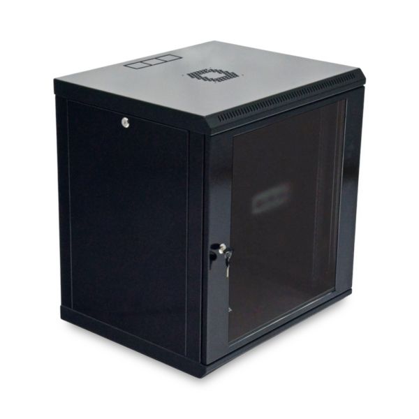 Шафа серверна SteelNet 12U 600 x 600 для мережевого обладнання (скло, чорний)