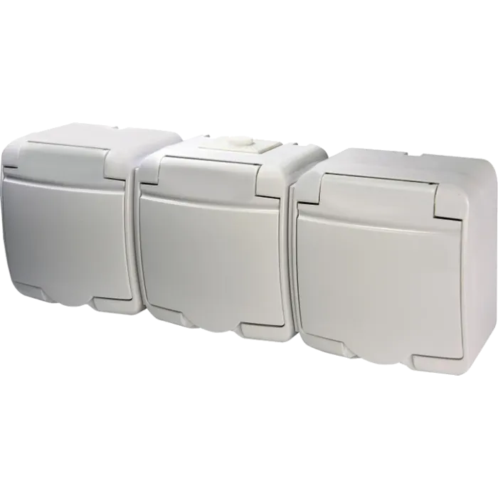 Hermetics ETI 4668023 Розетка 3-на з з/к Schuko RHE-3s (біла/біла кришка, IP54)