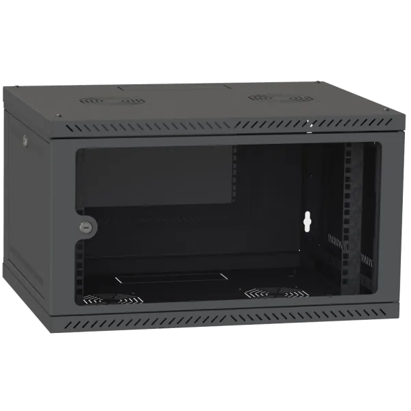 IPCOM 6U 600x600 Шафа телекомунікаційна двері скло (чорна)