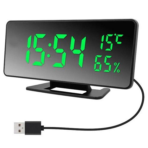 Годинник мережний VST-888Y-4, зелений, температура, вологість, USB