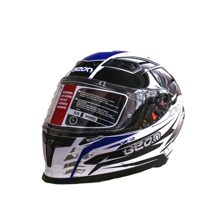 Мотошолом інтеграл Beon B-503 SINGLE VISOR ANGLE TEAR SHINY WHITE/BLUE (глянець білий/синій), розмір L