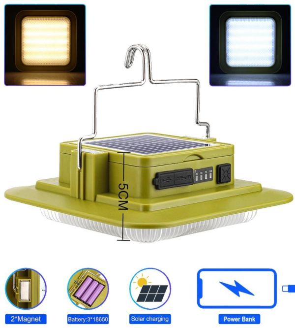 Ліхтар кемпінг 229L-SMD (White+Yellow), 3х18650, сон. панель, Power Bank, ЗП Type-C, магніт, гачок
