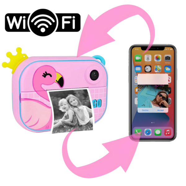 Дитячий фотоапарат миттєвого друку YT008  PINK FLAMINGO із підтримкою microSD card, 3Y+, WiFi