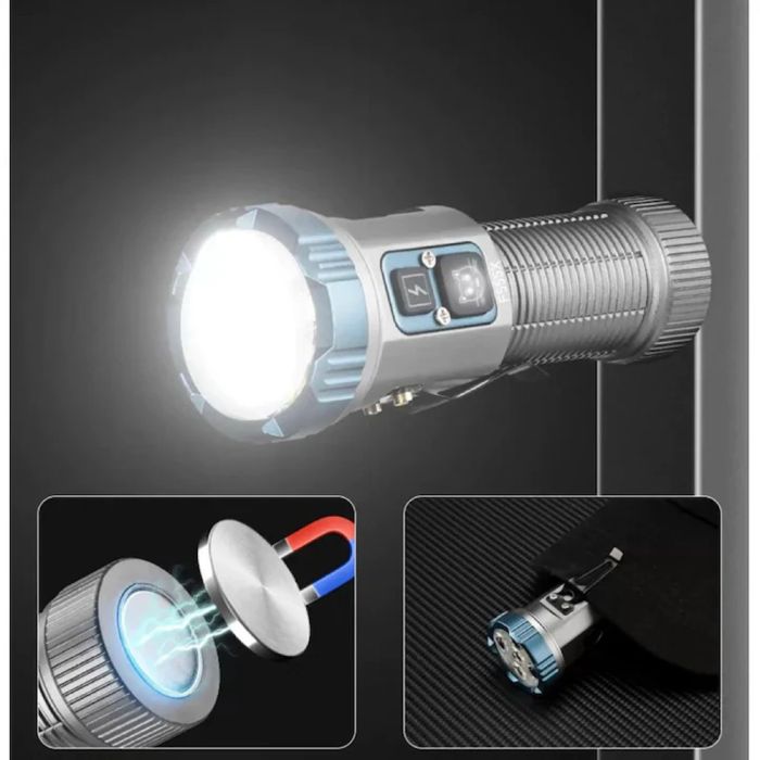 Фонарь YEMAO YM-F555X 5P35+4LED(RED+BLUE), 1x18650/18500, ЗУ Type-C, магнит, зажим
